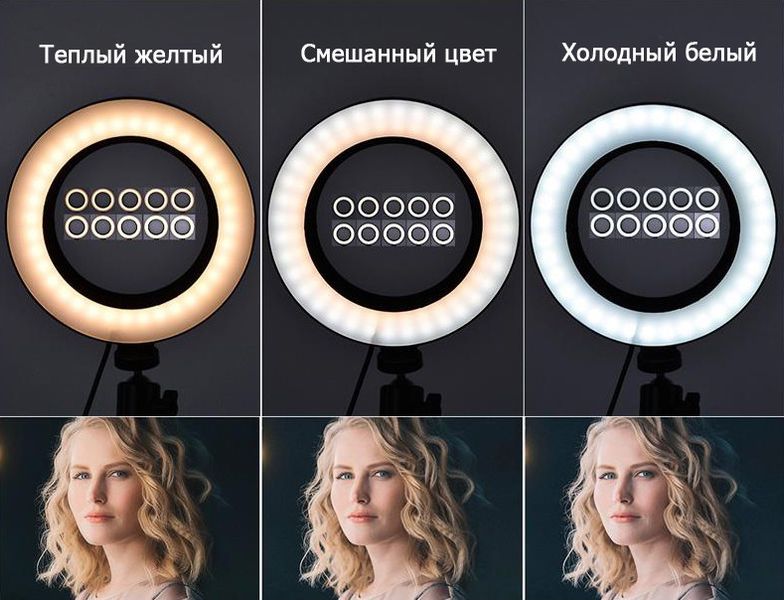 Кільцева LED лампа діаметр 12"-028 (30 см) з пультом Black 1 крепл.тел USB (Без штатива) 4714 фото