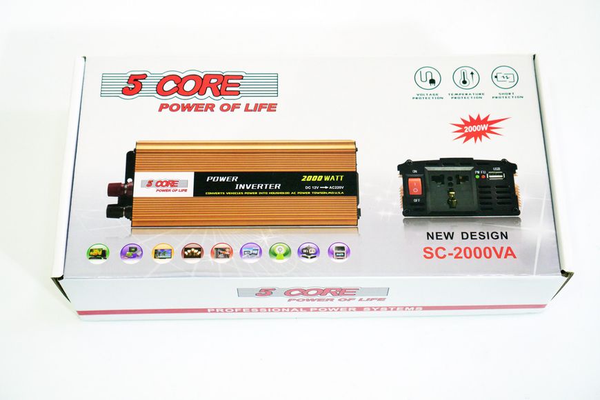 Перетворювач (інвертор) 12V-220 V 5 Core 2000 W gold 1012 фото