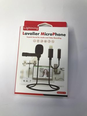 Петличний мікрофон lavalier GL-141 Lightning для iPhone iPad з додатковим роз'ємом AUX Jack 3.5 4642 фото