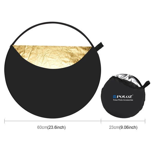 Відбивач круглий Puluz 60cm 5 в 1 (срібло/напівпрозоре/золото/біле/чорне) PU5111 фото