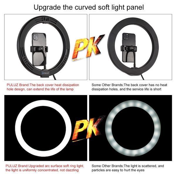 Настільна підставка для відеоблогу Puluz з кільцевим світлом 26 см USB PKT3090B фото