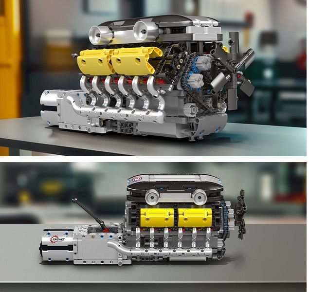 Конструктор двигун і коробка Lambo V12 1260 деталей Mould King Mking Engine 10202 F5169 фото