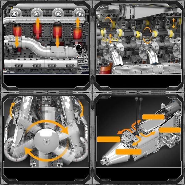 Конструктор двигатель и коробка V8 Twin-Turbo 2899 деталей Mould King Mking Engine 10168 5192 фото