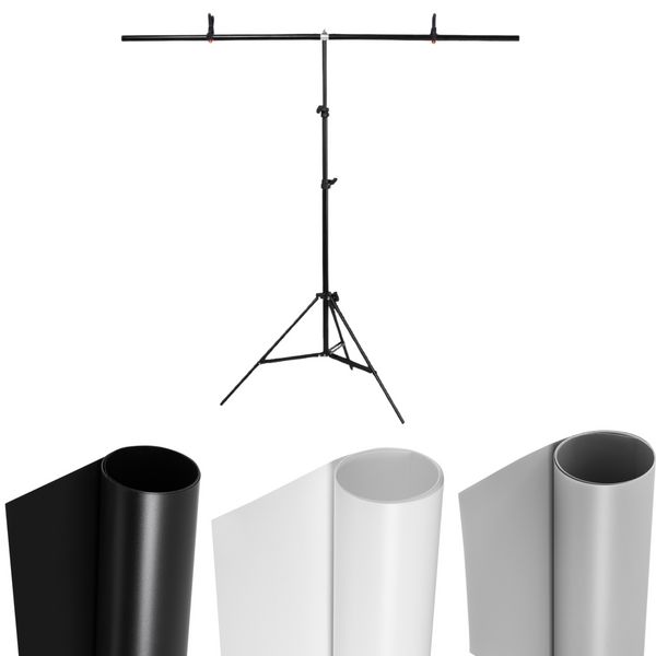 Набор стойка и 3 ПВХ фона 120 x 200 см Белый, Черный, Серый 71031 фото