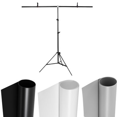 Набор стойка и 3 ПВХ фона 100 x 200 см Белый, Черный, Серый 71032 фото