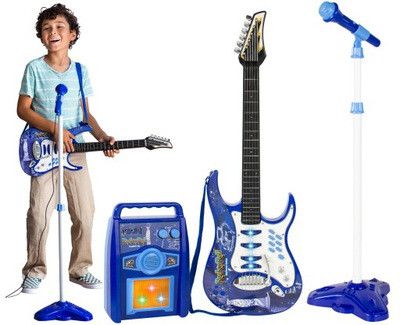 Детская електро гитара с микрофоном и усилителем голубая 1554 9x2294 фото