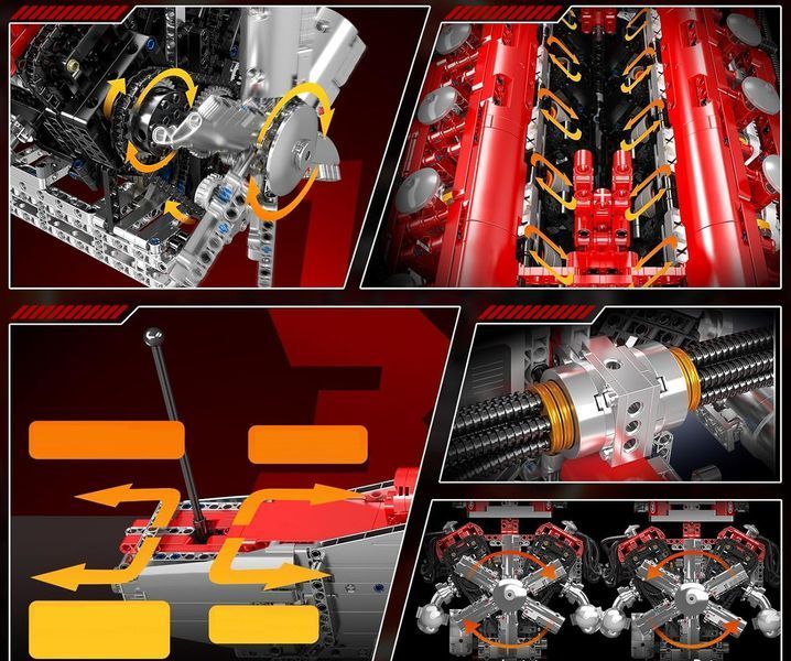 Конструктор двигатель и коробка&nbsp;итальянский суперкар V12 3472 деталей Mould King Mking Engine 10169 5265 фото
