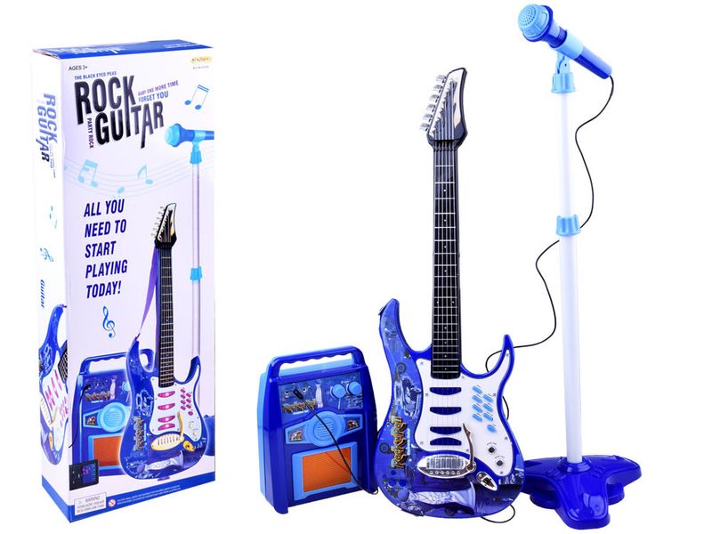 Детская електро гитара с микрофоном и усилителем голубая 1554 9x2294 фото