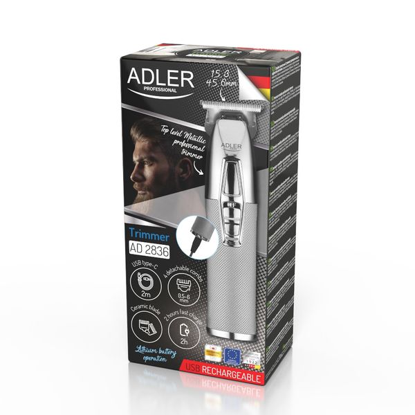 Триммер профессиональный с USB Adler AD 2836 silver 8045 фото