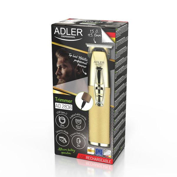 Триммер профессиональный с USB Adler AD 2836 gold 8044 фото