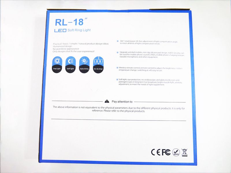 Кольцевая LED лампа RL-18 45см 220V 3 крепл.тел. + пульт + чехол + Штатив тренога 4779 фото