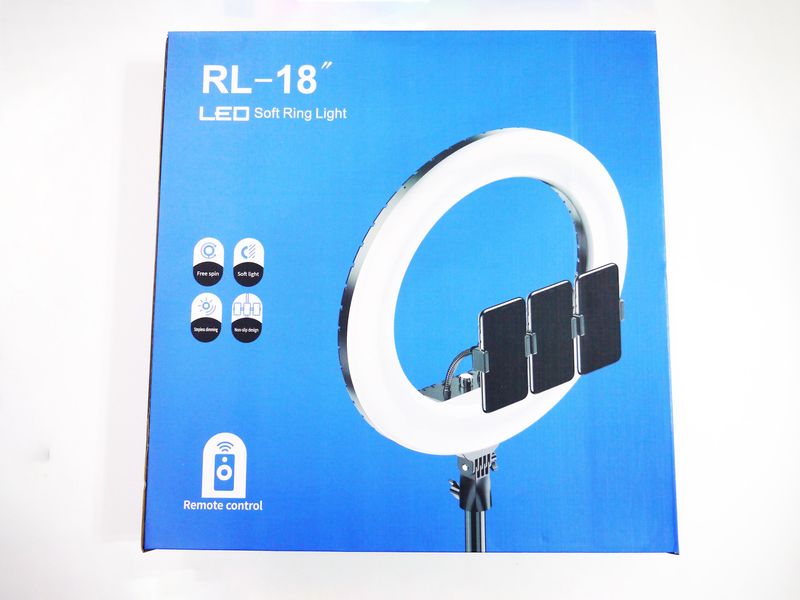 Кольцевая LED лампа RL-18 45см 220V 3 крепл.тел. + пульт + чехол + Штатив тренога 4779 фото