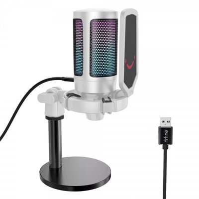 Мікрофон конденсаторний ігровий з поп-фільтром білий Fifine A6W RGB Ampligame A6W фото