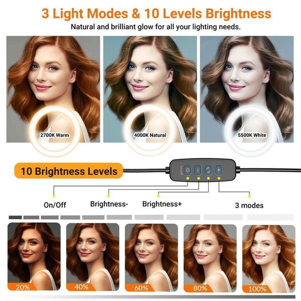 Держатель для телефона складной Apexel APL-FL20 с кольцевым светом на 26 см 2700-5500К Ra 97+ APL-FL20 фото