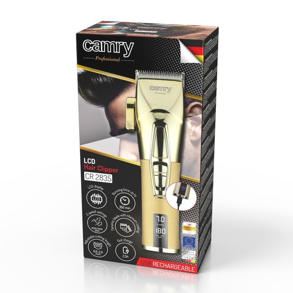 Профессиональная машинка для стрижки волос с ЖК-дисплеем Camry CR 2835 gold 8060 фото