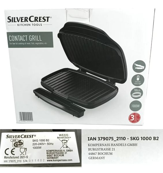 Електричний гриль контактний Silver Crest SKG 1000 B2 black Німеччина 1076 фото