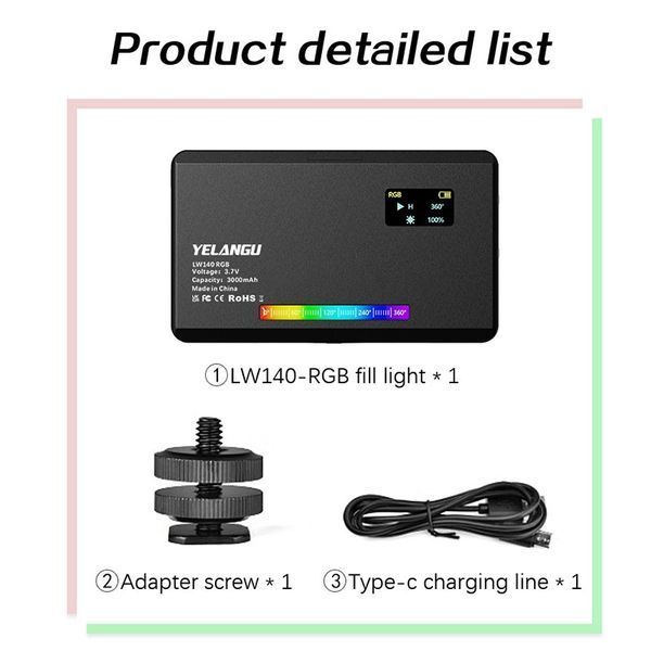 Заполняющий свет для видео и фото YELANGU LW140RGB 2500K-9000K DCA2250B фото