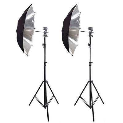 Комплект постійного студійного світла Prolight з парасольками на відбиття 84 см чорний срібло 1186 фото
