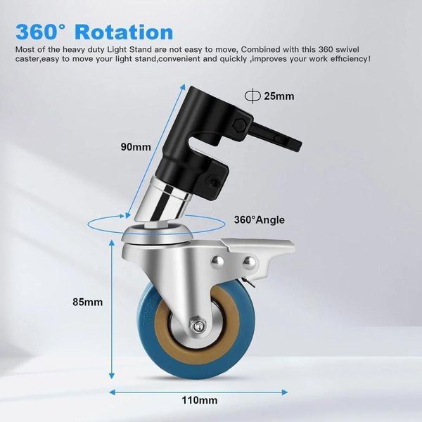 Комплект коліс Profi-light для студійних стійок і C-Stand (25 мм/75 мм, 3 шт.) 71191 фото