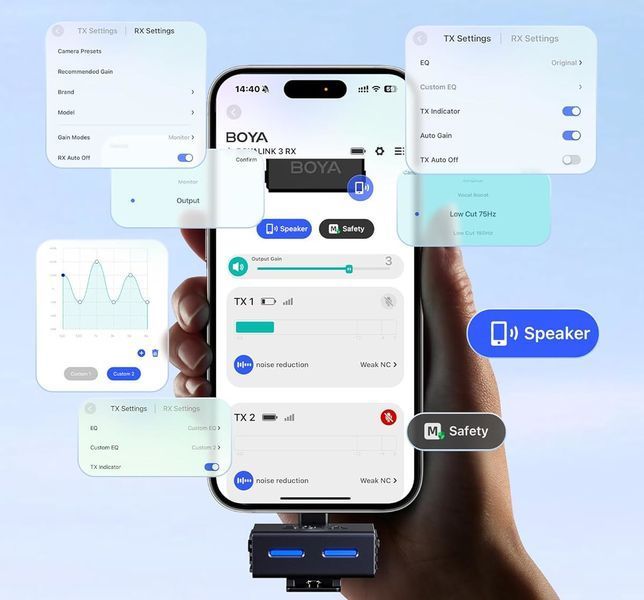 Мікрофон подвійний бездротовий з ШІ в кейсі для телефона/камери Type-C Lightning Boya BOYALINK 3-01 5141 фото