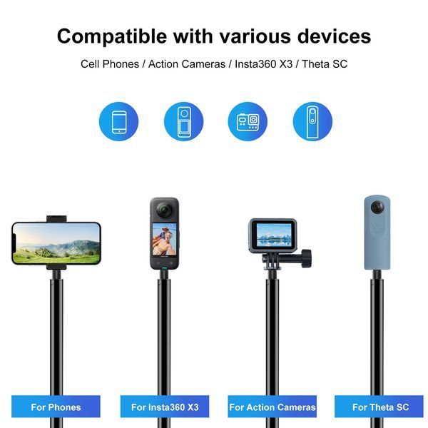 Монопод невидимый 3 м для Insta 360 алюминиевый Puluz PU642B PU642B фото