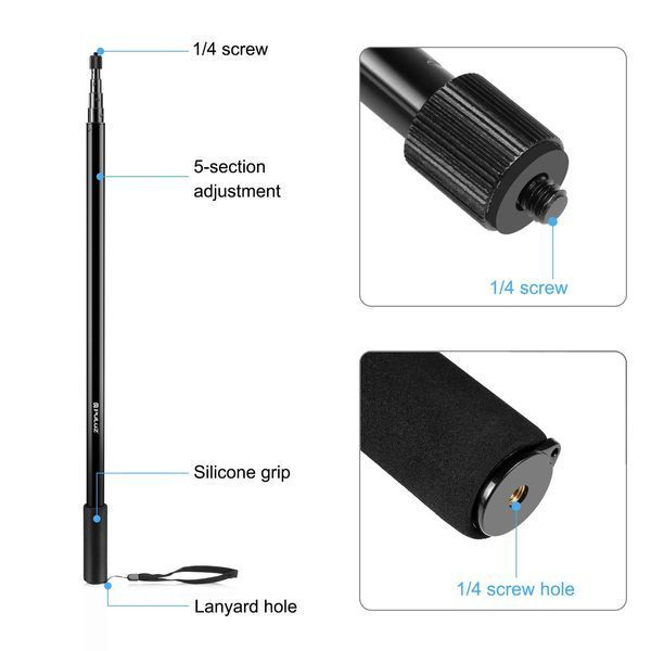 Монопод невидимый 3 м для Insta 360 алюминиевый Puluz PU642B PU642B фото